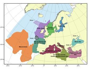 Regioni e sottoregioni marine La Direttiva europea suddivide i mari comunitari in 4 regioni marine a loro volta suddivise in sottoregioni marine.
