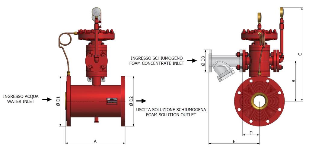 Dimensioni e Pesi: Dimensions and Weights: Ø D1 Ø D2 Ø D3 A B C D E (1) Miscelazione Mixing ratio % Portata Flow rate l/min Peso Weight kg 4 4 1 1/2" 205 210 530 100 300 210 2100 57 5 5 1 1/2" 250