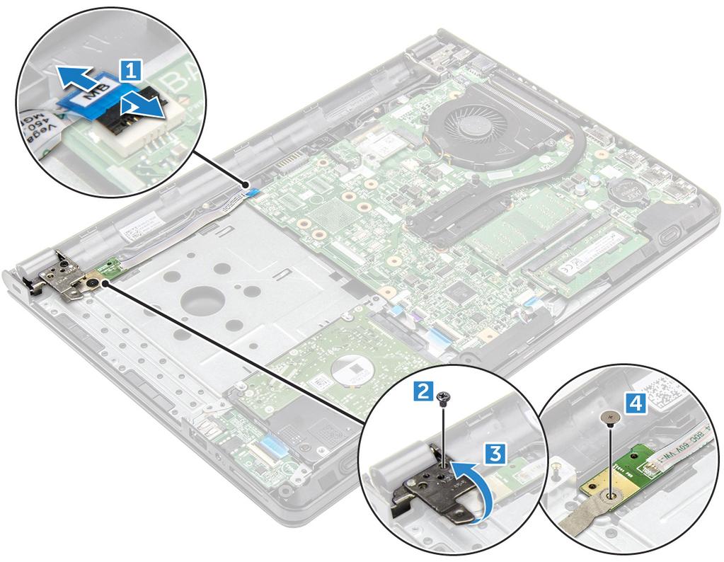 3. Installare: a) batteria b) tastiera c) unità ottica d) batteria 4. Seguire le procedure descritte in Dopo aver effettuato gli interventi sui componenti interni del computer.