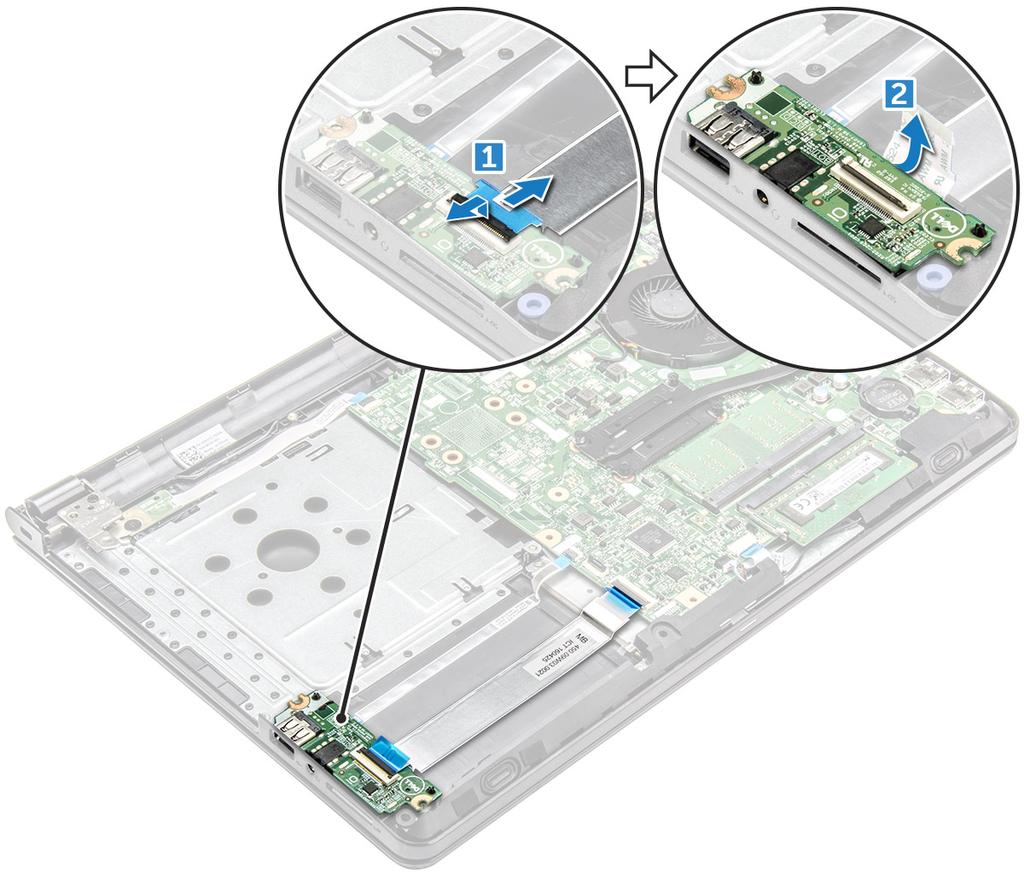 Scheda di Input/Output Rimozione della scheda di Input/Output 1. Seguire le procedure descritte in Prima di effettuare interventi sui componenti interni del computer. 2.