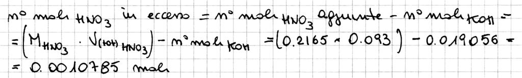 120.0 ml di una soluzione di KOH 0.1588 M vengono titolati con HNO 3 standard 0.2165 M. a. A che volume corrisponde il punto equivalente (V E )? a) 88.02 ml b. Qual è il ph al punto equivalente?