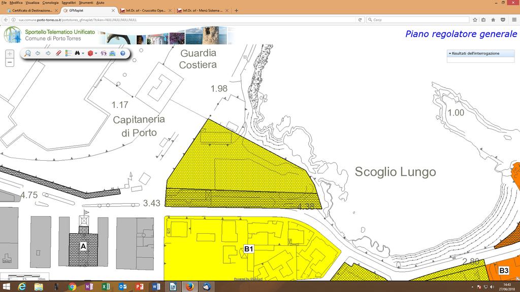 Stralcio cartografico del S.I.D. con limite (linea rossa) del demanio marittimo (www.sid.mit.gov.