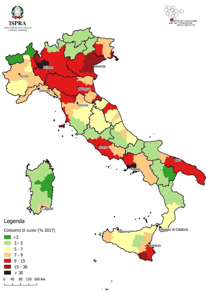 Consumo di suolo: variazione da una copertura non artificiale (suolo non consumato) a una copertura artificiale del suolo (suolo