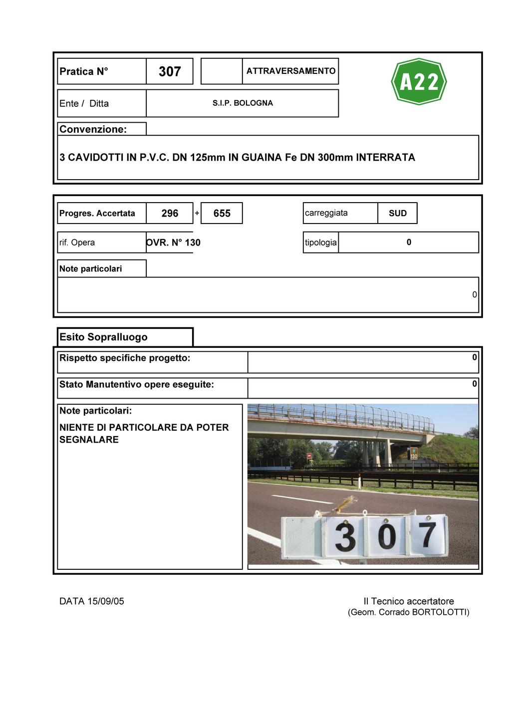 ATTRAVERSAMENTO INTERRATO Ai km 296+655 (SVP N 130) è presente