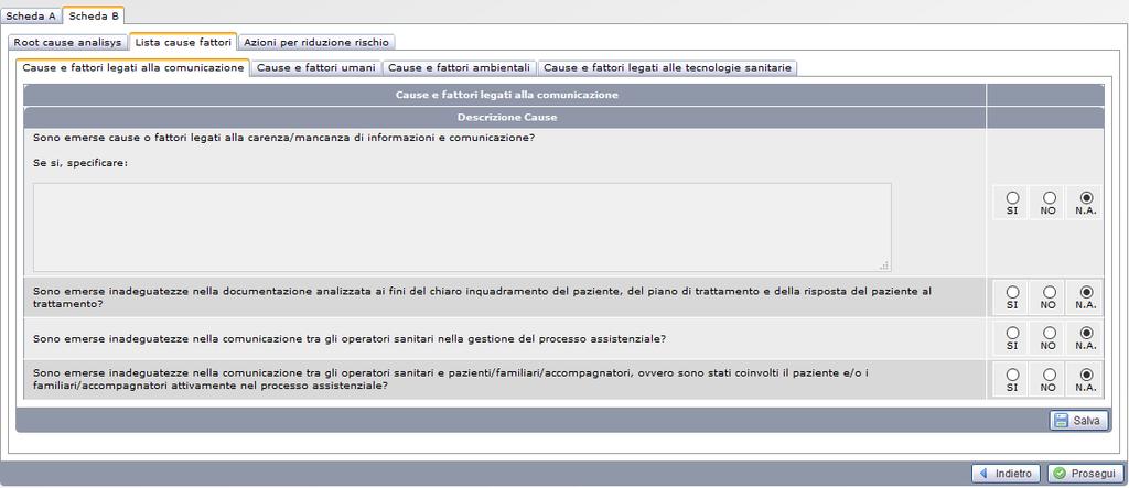 Figura 6: Scheda B, Lista cause fattori 3.