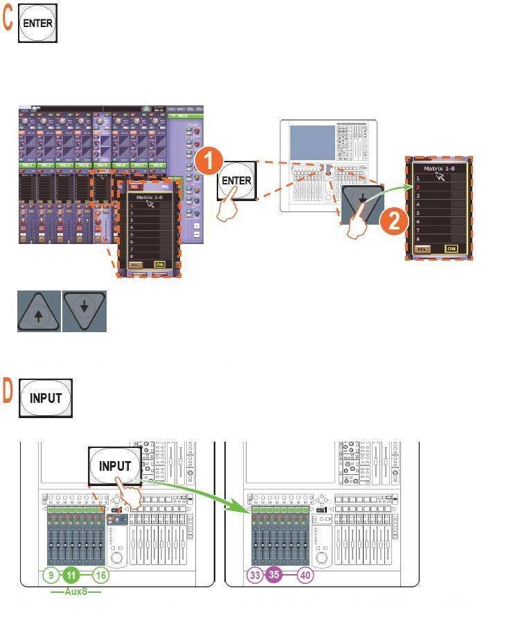 Per effettuare lo scrolling lungo i bus di Mix Con i controlli assegnabili assegnati ai bus di Mix, premere ENTER Utilizzare i