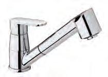 One-hole sink mixer with pull-out hand-shower (two-spray) and swivelling