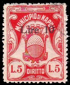 20 arancio Carta quadrettata 30 L. 5 rosso Nuovo valore sovrastampato a mano.