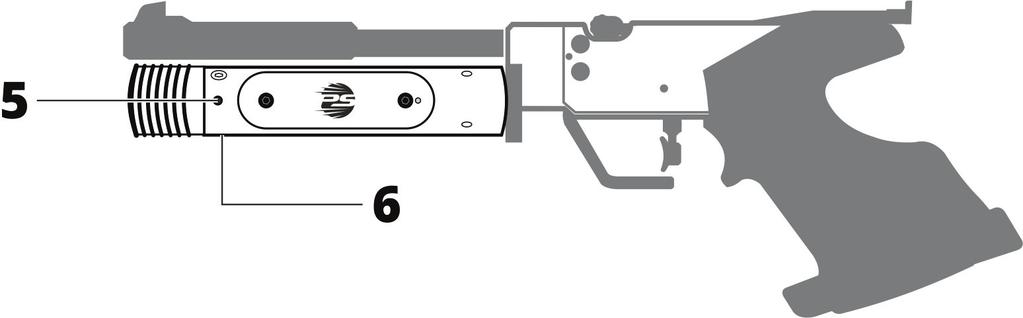 MONTAGGIO SUL TELAIO DI UNA PISTOLA LASER Montare l emettitore su una pistola laser (ad esempio sul telaio del simulatore PENTASHOT FLP12), in modo che la vite per l allineamento del punto d impatto