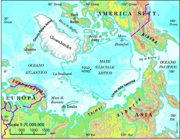L Artide, a nord, è una distesa di ghiaccio che galleggia sul mare