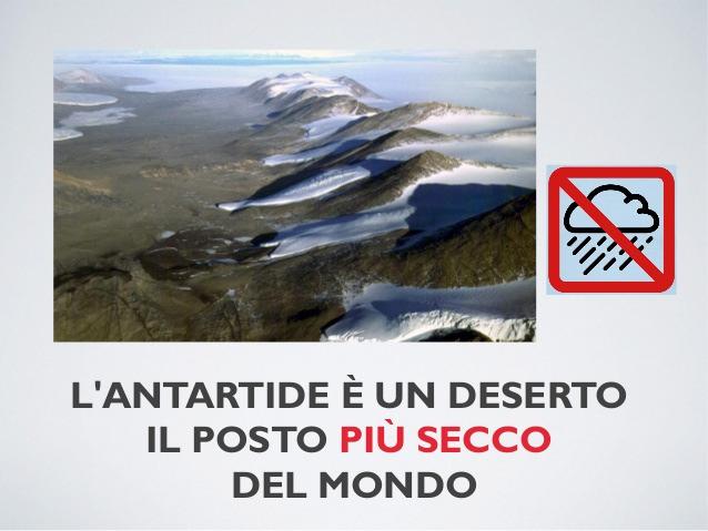UNA CURIOSITÀ Quale continente è il più arido della Terra? Risposta corretta: L Antartide.