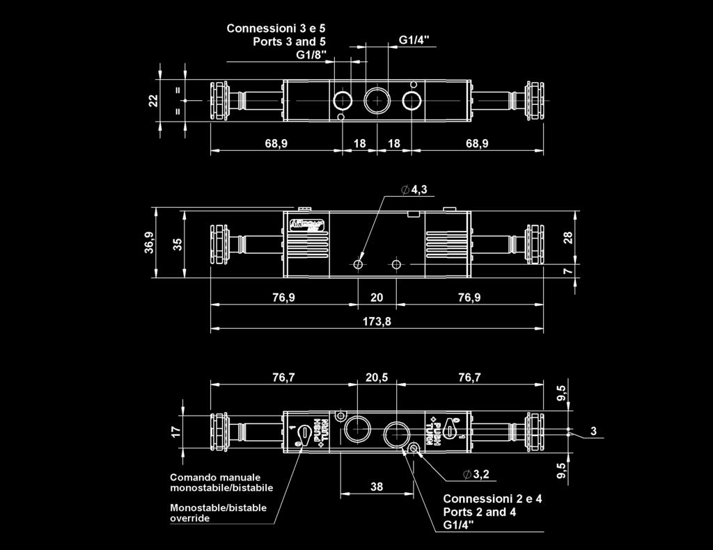 Tipo di azionamento manuale: Monostabile/bistabile Peso: 0,130 Kg LA BOBINA VIENE FORNITA SEPARATAMENTE (PAG.