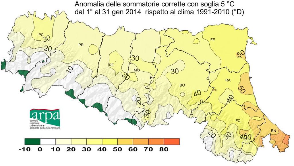 Sommatorie termiche Soglia 0 C da inizio anno Soglia 5 C da