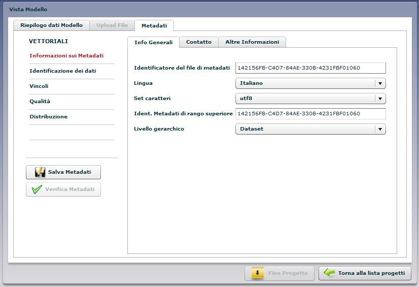 2.3.1 La sezione Metadati del Modello In questa sezione è possibile compilare la scheda dei Metadati.