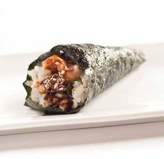 temaki coni di riso avvolti con alga nori, o con foglio di soia, farciti