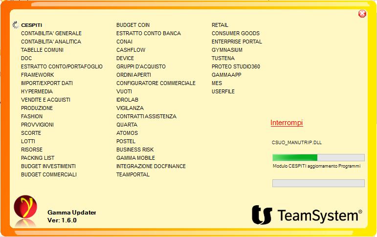 Se il servizio Gamma Updater rileva degli aggiornamenti sul server, una finestra di notifica informerà l utente della disponibilità degli