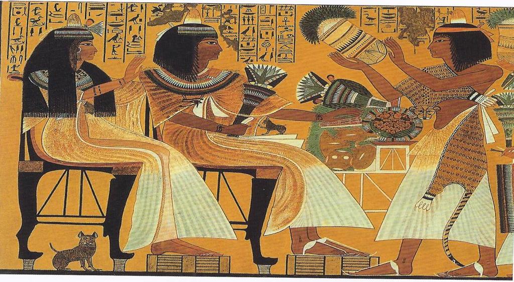 Nella seconda immagine, presente nella tomba di Ipuy, la scena è colma di simbolismo come i mazzi di fiori offerti dai due figli, la cui parola in egiziano è ankh, stessa parola con cui si identifica