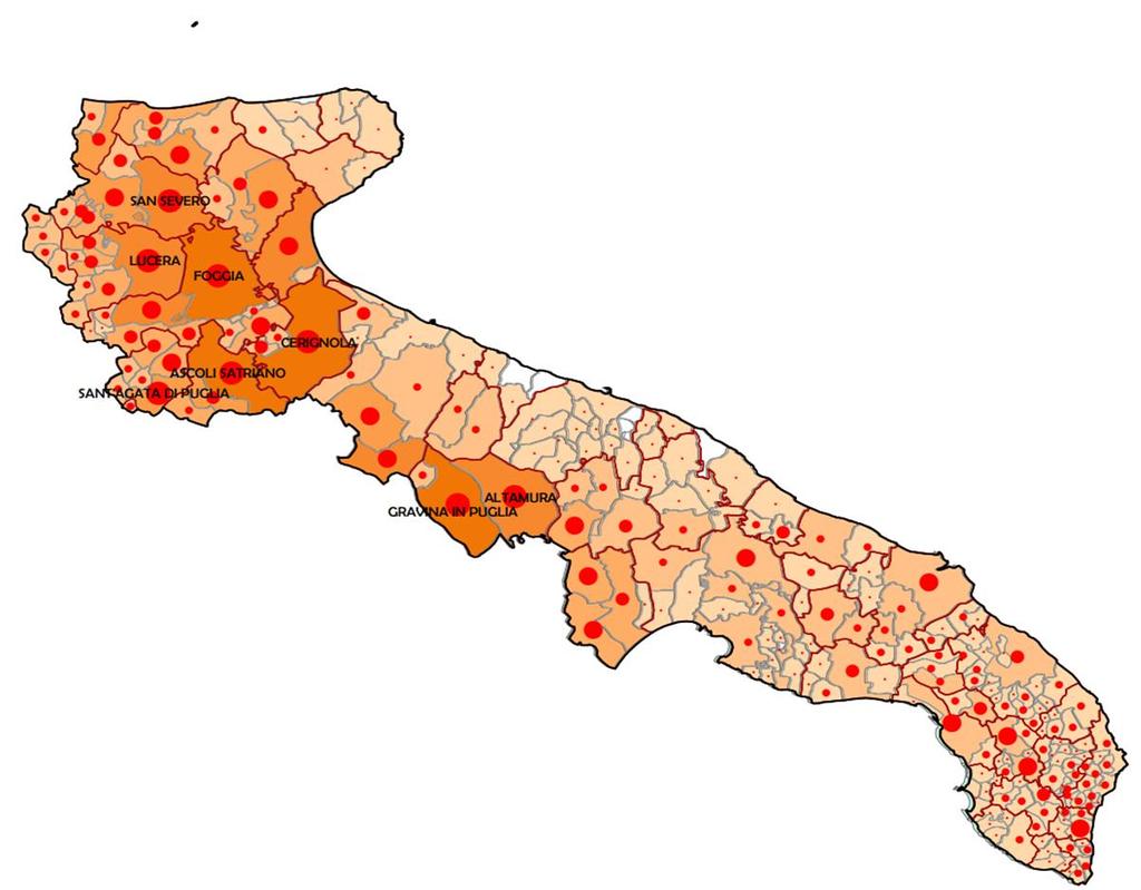 Aree geografiche Produzione totale frumento duro (quintali) Produzione raccolta frumento duro (quintali) Superficie totale (ettari) Puglia 9.901.000 9.482.500 345.500 Italia 42.463.627 41.445.466 1.