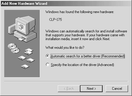 Windows Me Windows 98 4 Fate click su [Next]. La seguente finestra vi abilita alla selezione del metodo di ricerca. Windows Me Italiano Il driver é stato installato.