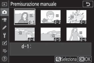 D Misurazione del bilanciamento del bianco con premisurazione manuale Il bilanciamento del bianco con premisurazione manuale non può essere misurato mentre è in corso la ripresa HDR o la ripresa di