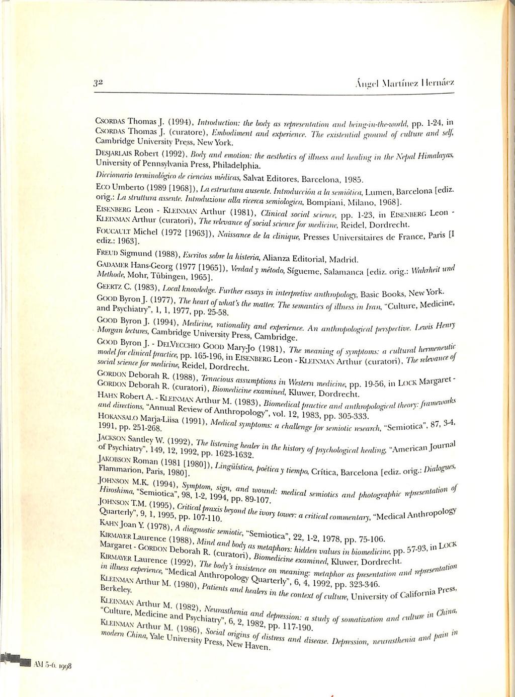 3^ Ali,liei Maiuni'z llcinili'z Csordas Thomas J. (1994), Inhvduction: the body tis ì-efnrsnìlfilinii ami l»-i>ì^-iii-lhtywrirld, pp. 1-24, in Cv)Ri>,\s Thomas J.