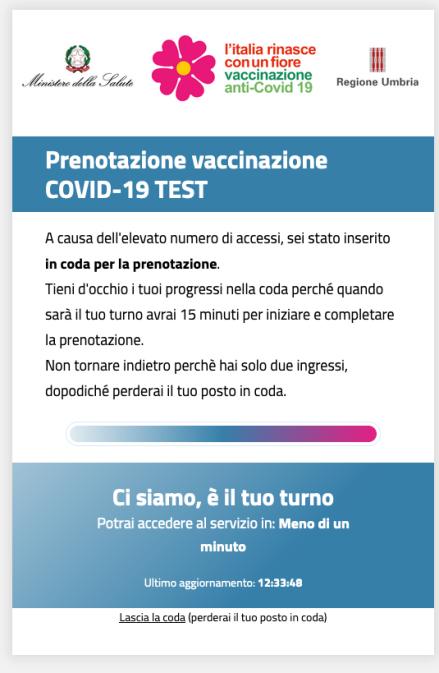 Se il portale è utilizzato da molti utenti, comparirà la maschera del sistema di gestione dell attesa.