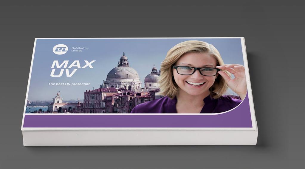 Full customizable artwork Grafica completamente personalizzabile Max UV Lens HMC Lens Presentation Prodcuts Photochromic Lens The tool demonstrates the effectiveness of Max UV technology in a simple