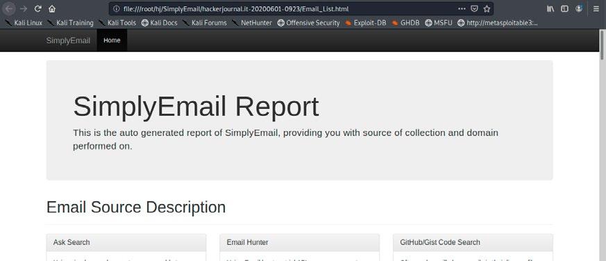 HOW TO figura #9 L intestazione del report HTML prodotto automaticamente da SimplyEmail.