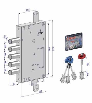 Locks ONLY OLT Line 141C for safety doors, ambidextrous with double ward ECUMA24 key Triple lock, stroke 40 mm, 4 turns, ONLY OLT, NO LATCH.