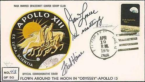 Apollo 13 hanno volato con odissea intorno alla luna 50 Cosmogrammi e non hanno raggiunto il suolo lunare, la particolarità sta nelle firme apposte sulle buste,