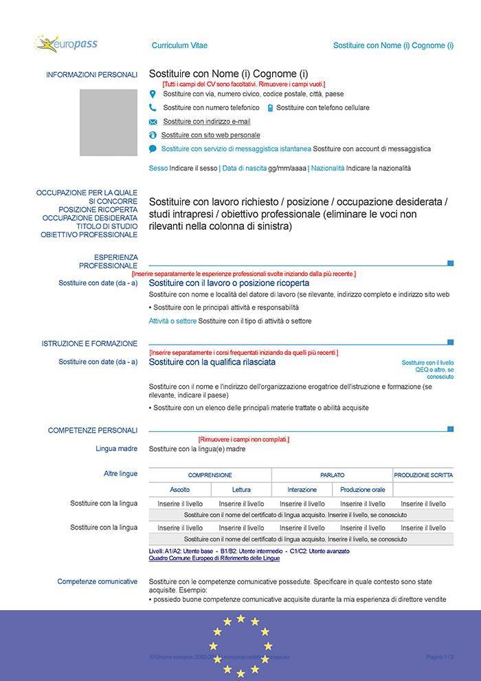 Il CV europeo Modello standard: https: /europa.