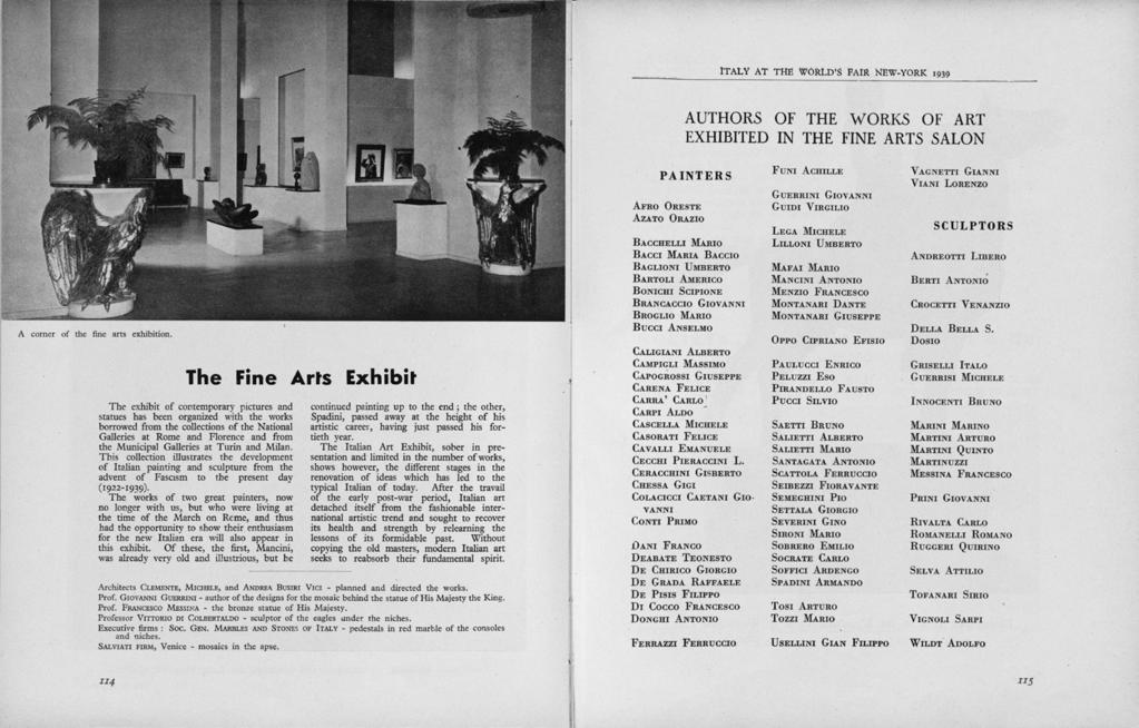 Figura 1 - La mostra di arte contemporanea del padiglione italiano alla World s Fair, New York, 1939-40, così come presentata in catalogo, New York World s Fair 1939 and 1940 Incorporated records.