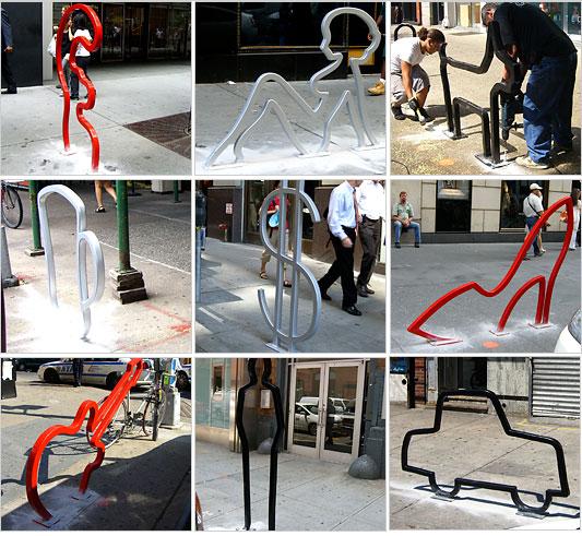 I supporti per biciclette possono diventare oggetti di design, ma devono essere ugualmente solidi, robusti e sicuri (David Byrne, New York) Soluzioni per il deposito di biciclette per periodi più
