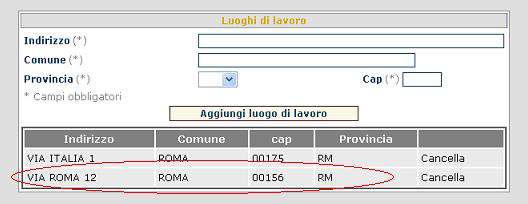 3 Dichiarazioni luoghi di lavoro La sezione Luoghi di lavoro consente la catalogazione dei luoghi di lavoro.