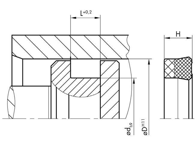 KN 05 Famiglia prodotto Guarnizione per pistone Forma costruttiva N Guarnizione a labbro simmetrica Numero profilo 05 Dati caratteristici E singolo effetto Materiale NBR 80 3002 guarnizione Retro NBR