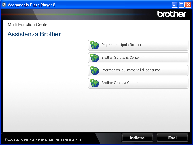 Capitolo 1 Accesso al servizio di assistenza Brother (Windows ) 1 È possibile trovare tutti i contatti necessari, come l assistenza su Internet (Brother Solutions Center), sul CD-ROM di installazione.