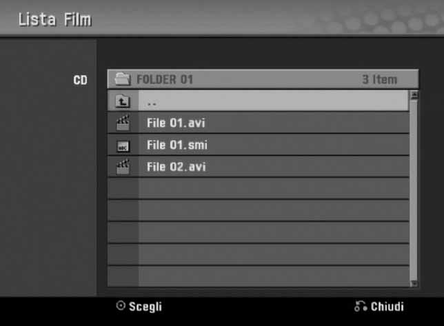 Riproduzione di file DivX 1 Visualizzazione del menu HOME: HOME 2 Selezionare un opzione [FILM]: b B 3 Selezionare un opzione che contiene file DivX: v V, ENTER 4 Selezionare un film dal menu: v V b