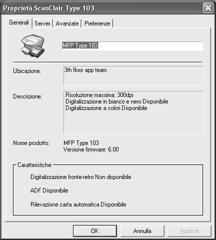 Impostazione delle proprietà 1 Nella finestra ScanClair Type 103, fare doppio clic sull'icona dello scanner oppure sul pulsante Proprietà.