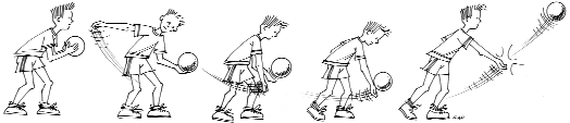 L insegnante deve indicare la corretta posizione da assumere per eseguire bene questo fondamentale: (per i destrimani) la palla deve essere tenuta nella mano sinistra, l arto inferiore sinistro in