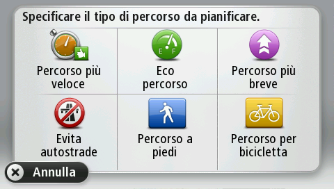 Se utilizzi un prodotto camper e roulotte di TomTom, devi impostare il veicolo su Automobile per scegliere il tipo di percorso.