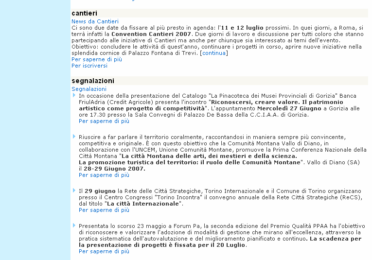 Rubriche fisse contenenti più news. Contenuti funzionali legati alle modalità di iscrizione e alla privacy. Login e password. Credits. Fig.