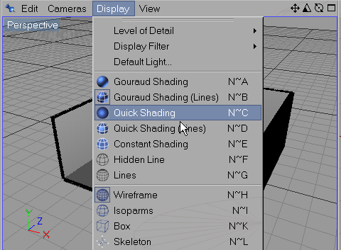 Passo 5: Nella vista Prospettiva dal menù Display scegliamo Quick Shading. L illuminazione è diventata standard.