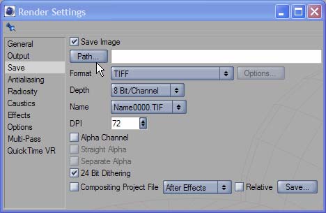 Passo 12: Torniamo alle nostre impostazioni. Selezioniamo il pannello Save dalle impostazioni di Rendering.