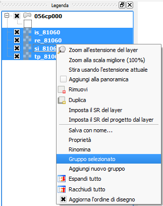 Nella ToC trascinare il layer vettoriale 056cp000 in cima alla lista.