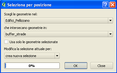 Impostare Edifici-Pellizzano come geometrie da selezionare in base all intersezione con