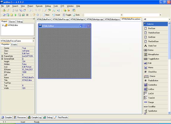 Chap1to8 - Programmare_Con_wxDev-C++.doc Pagina 95 di 150 Figura 7.2 La finestra Create New Project L IDE sfarfallerà mostrando diverse pagine di apertura, poi verrà aperto il form designer.