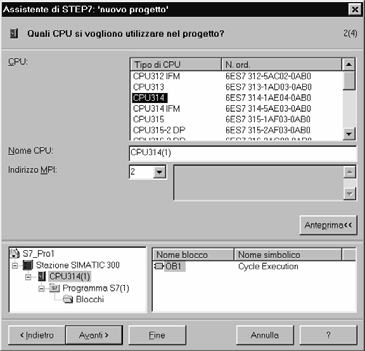 SIMATIC Manager Per il progetto di esempio "Getting Started" selezionare la CPU 314. L esempio è stato concepito in modo da consentire di selezionare in qualsiasi momento la CPU disponibile.