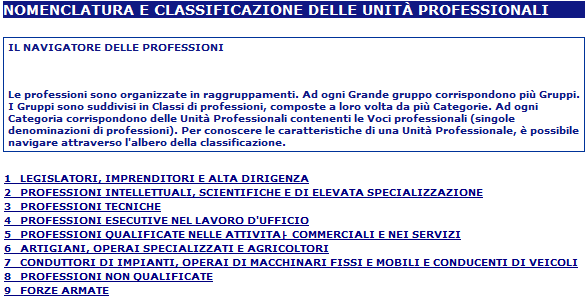 Classificazione delle professioni CP2011 CLASSIFICAZIONE DELLE PROFESSIONI CP2011 Funzione presente nel menu help della denuncia.