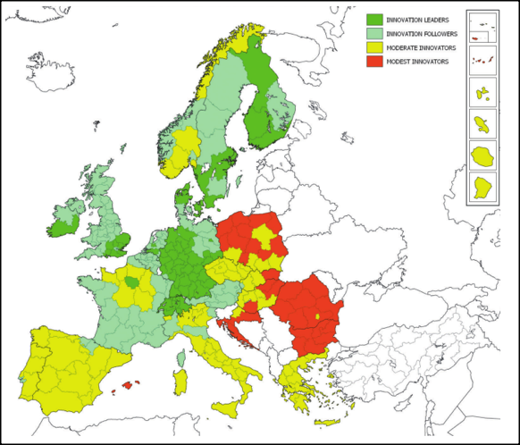 ritardo e con una capacità di innovazione modesta (31 regioni).