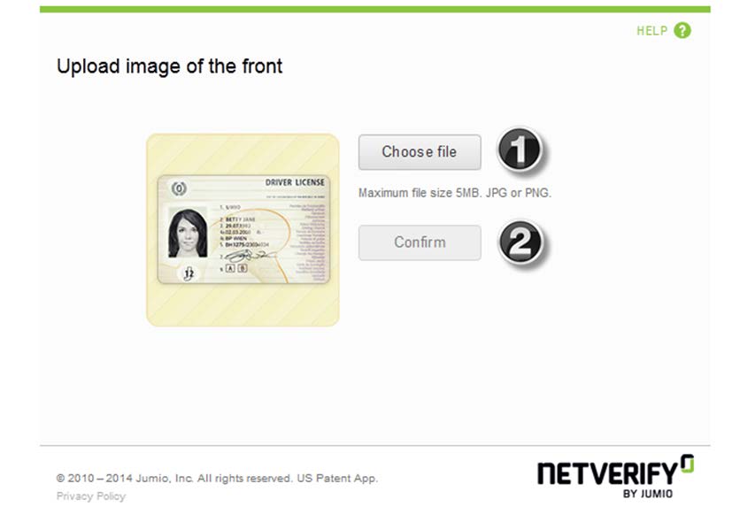 Opzione. Se si è scelto di utilizzare l'opzione "Carica immagine esistente" per caricare un'immagine salvata del documento di identità, viene visualizzata la seguente schermata:.